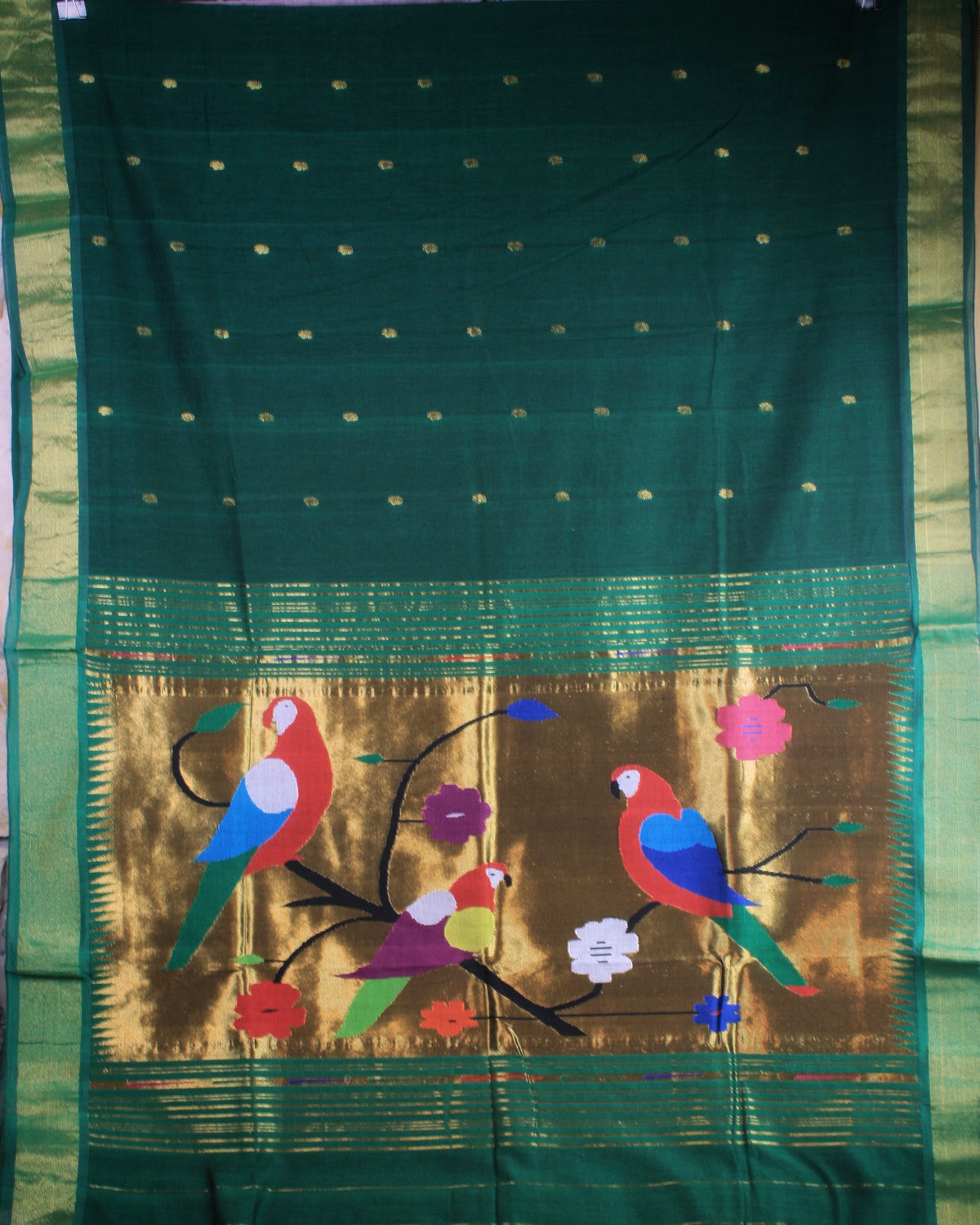 Paithani Handloom Cotton Saree - Green