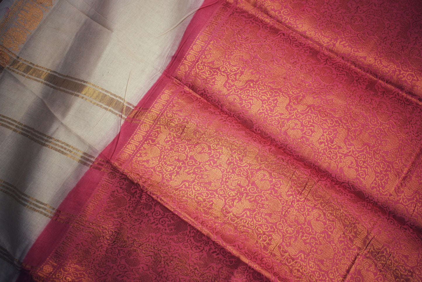 Sungudi Cotton Saree - Pink/ Off-white Vanasingaram