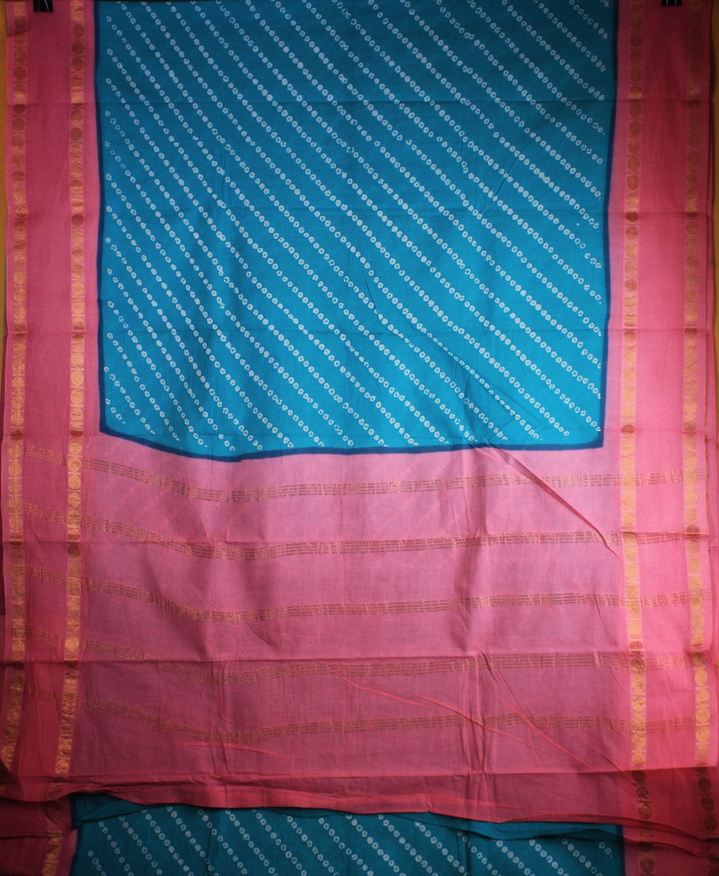 Sungudi Cotton Saree - Teal/ Pink