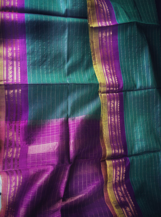 Gadwal Handloom SICO Saree - Teal/ Pink