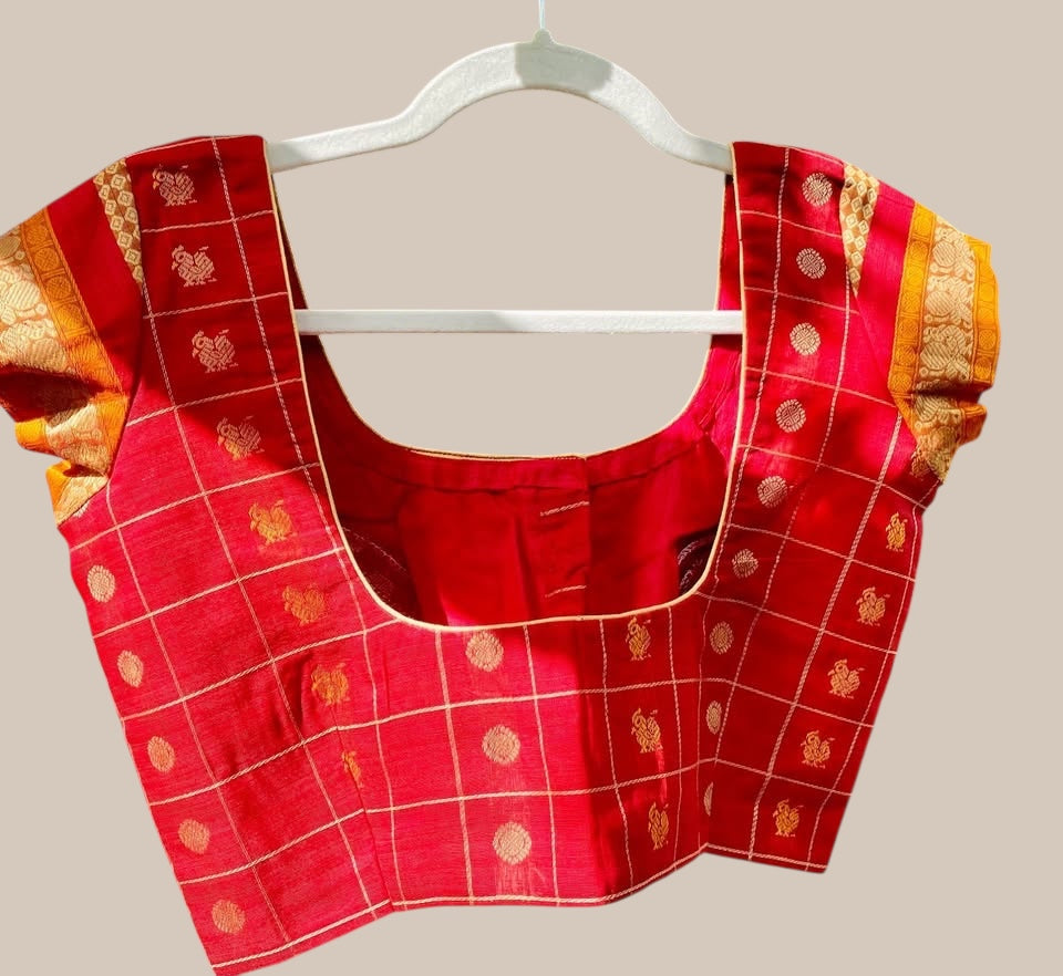 Kanjivaram Cotton Blouse - Red Ayiram butta