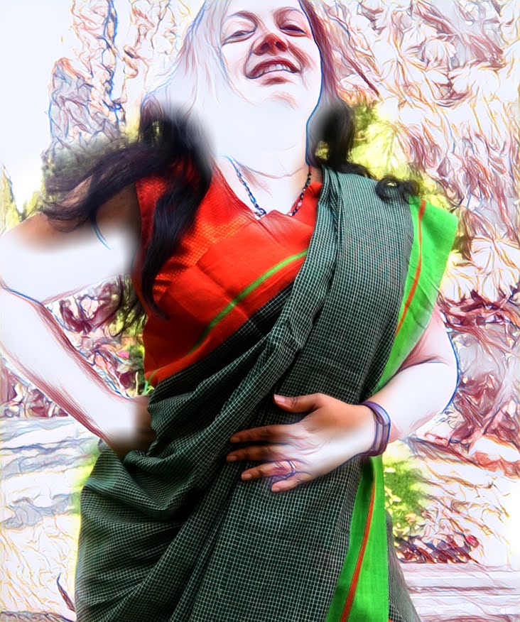 Patteda Anchu Handloom Saree - Dark green checks with Orange, Neon green