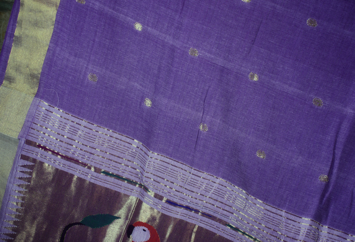 Paithani Handloom Cotton Saree - Lilac