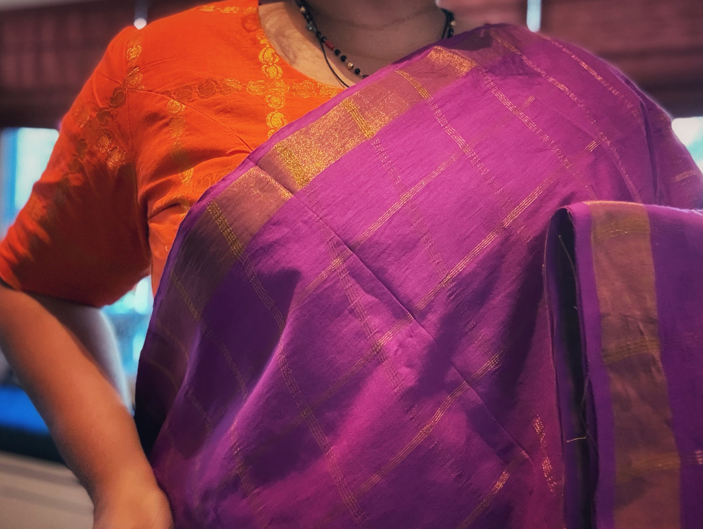 Sungudi Cotton Saree - Magenta zari checks