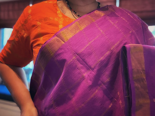 Sungudi Cotton Saree - Magenta zari checks