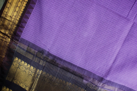 Gadwal Handloom Cotton Saree - Lavendar/ Brown
