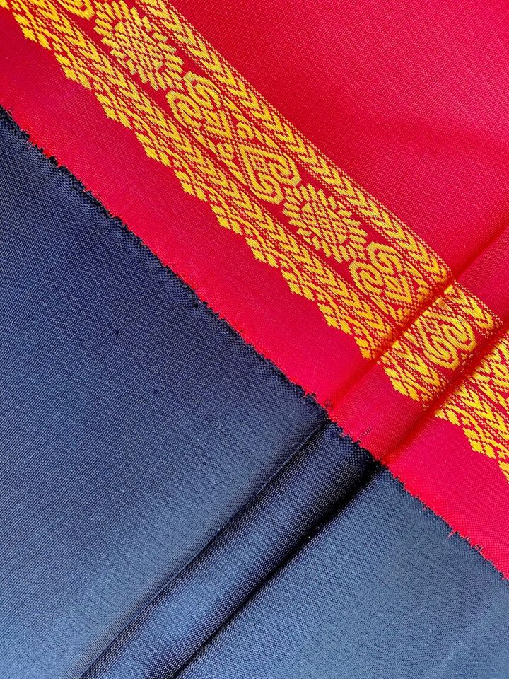 Kanjivaram Pure Silk Korvai Saree - Black w/ Mustard, Red