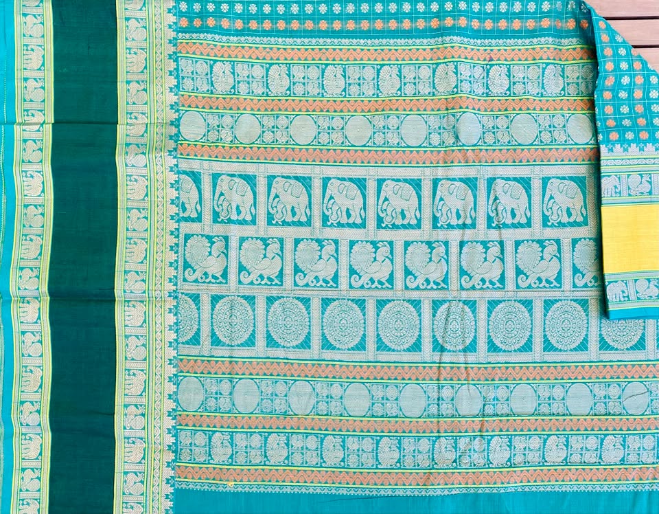 Kanjivaram Cotton Saree - Tuequoise blue Ayiram Butta