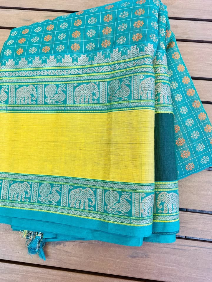 Kanjivaram Cotton Saree - Tuequoise blue Ayiram Butta