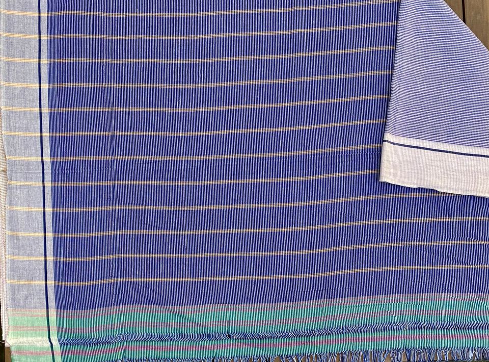 Patteda Anchu Handloom Saree -Blue checks with White border