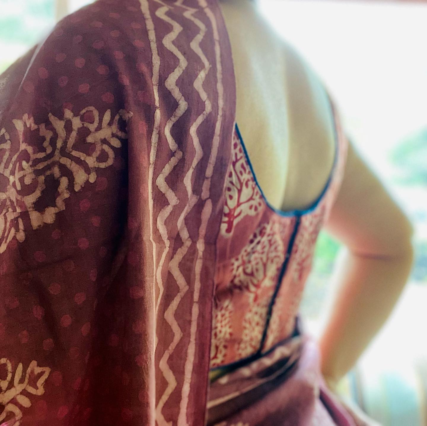 Mulmul Saree w/ Bagru Hand block Print- Mauve