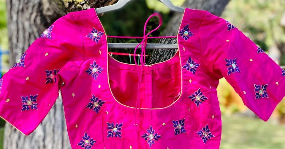 Aari hand embroidered Silk Blouse - Pink