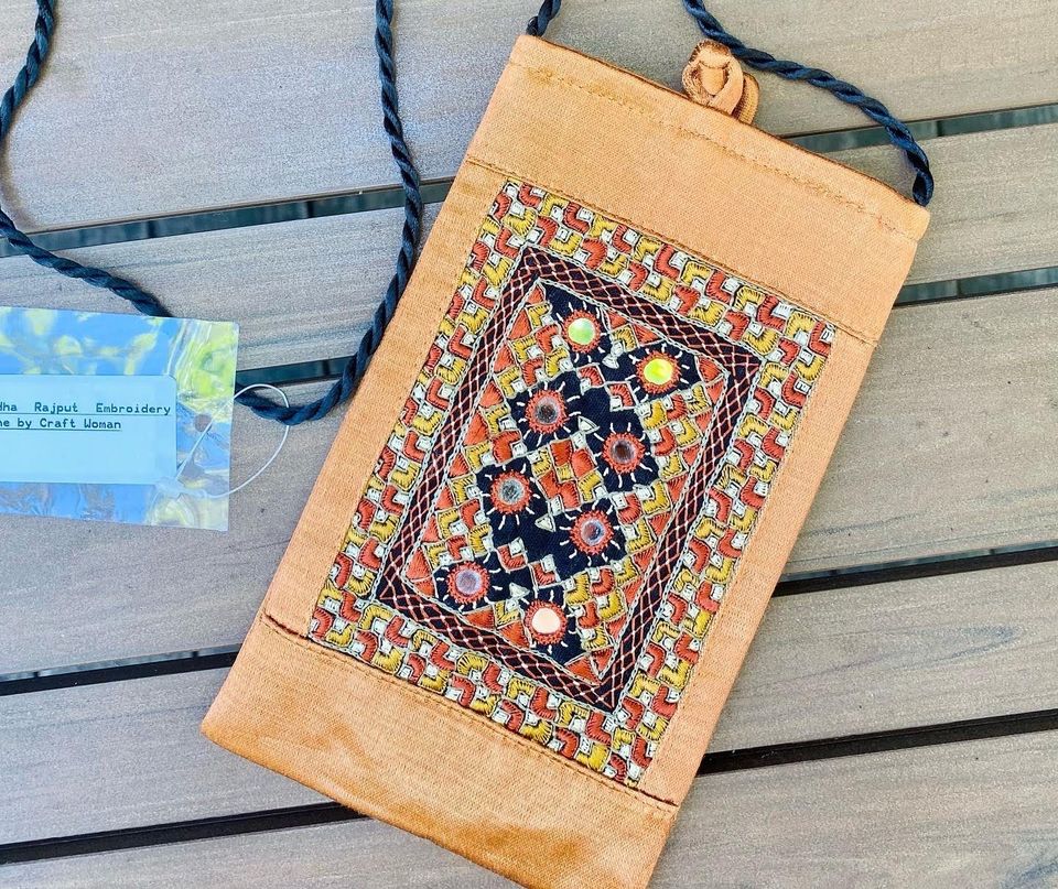Hand embroidered cell phone pouch