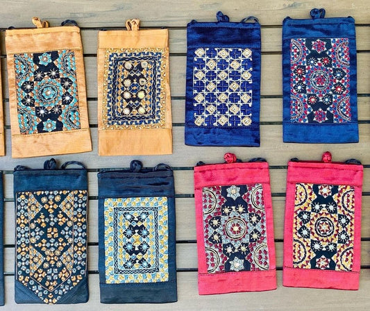 Hand embroidered cell phone pouch