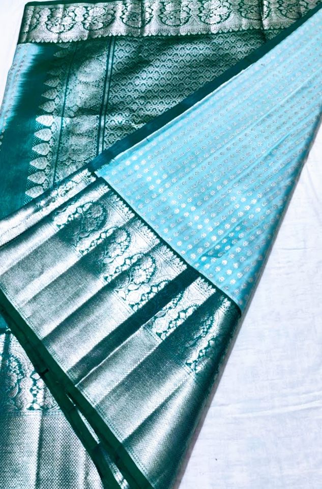 Venkatagiri Silk Saree - Sky blue w/ Teal