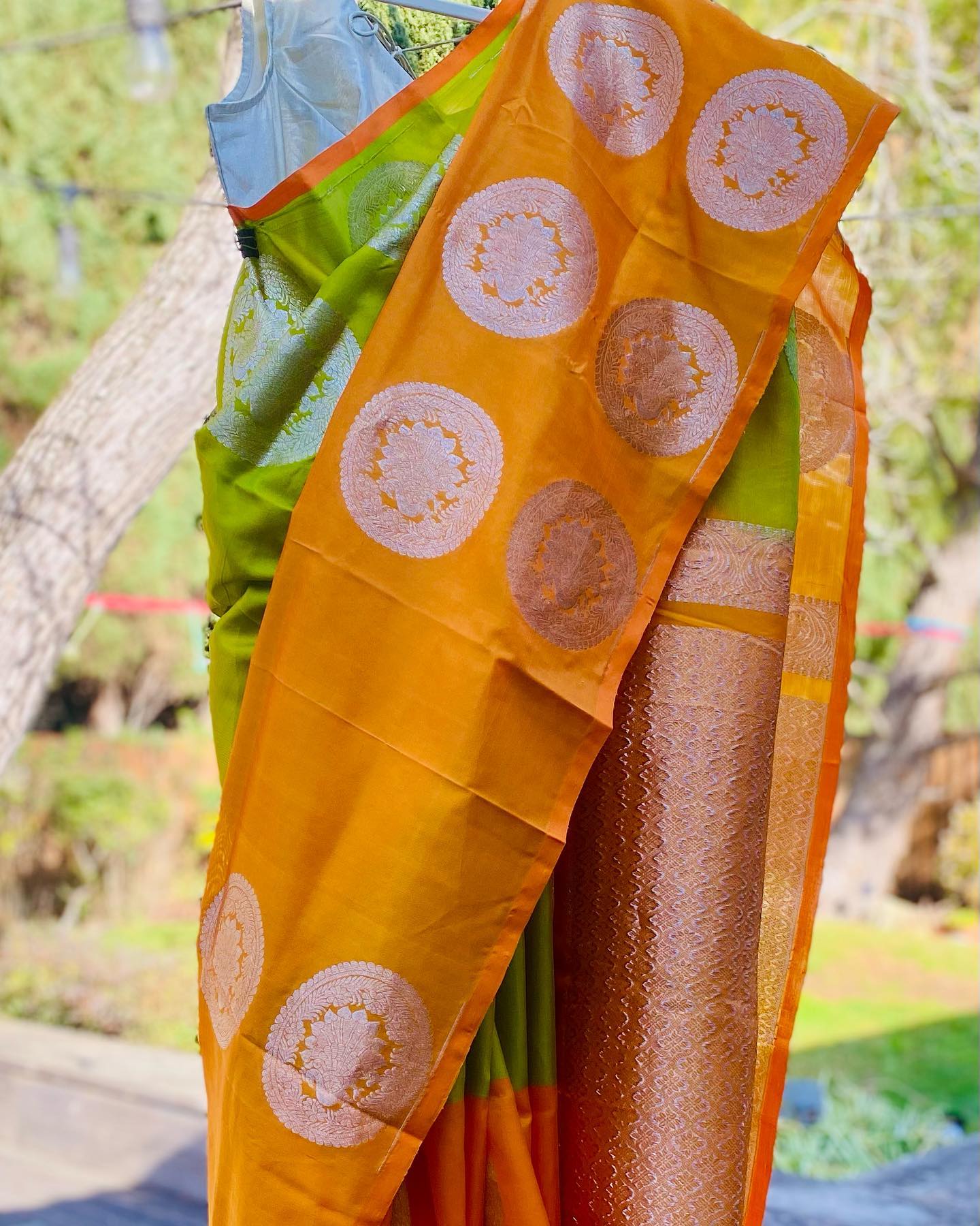 Venkatagiri Silk Saree - Orange/ Light Green