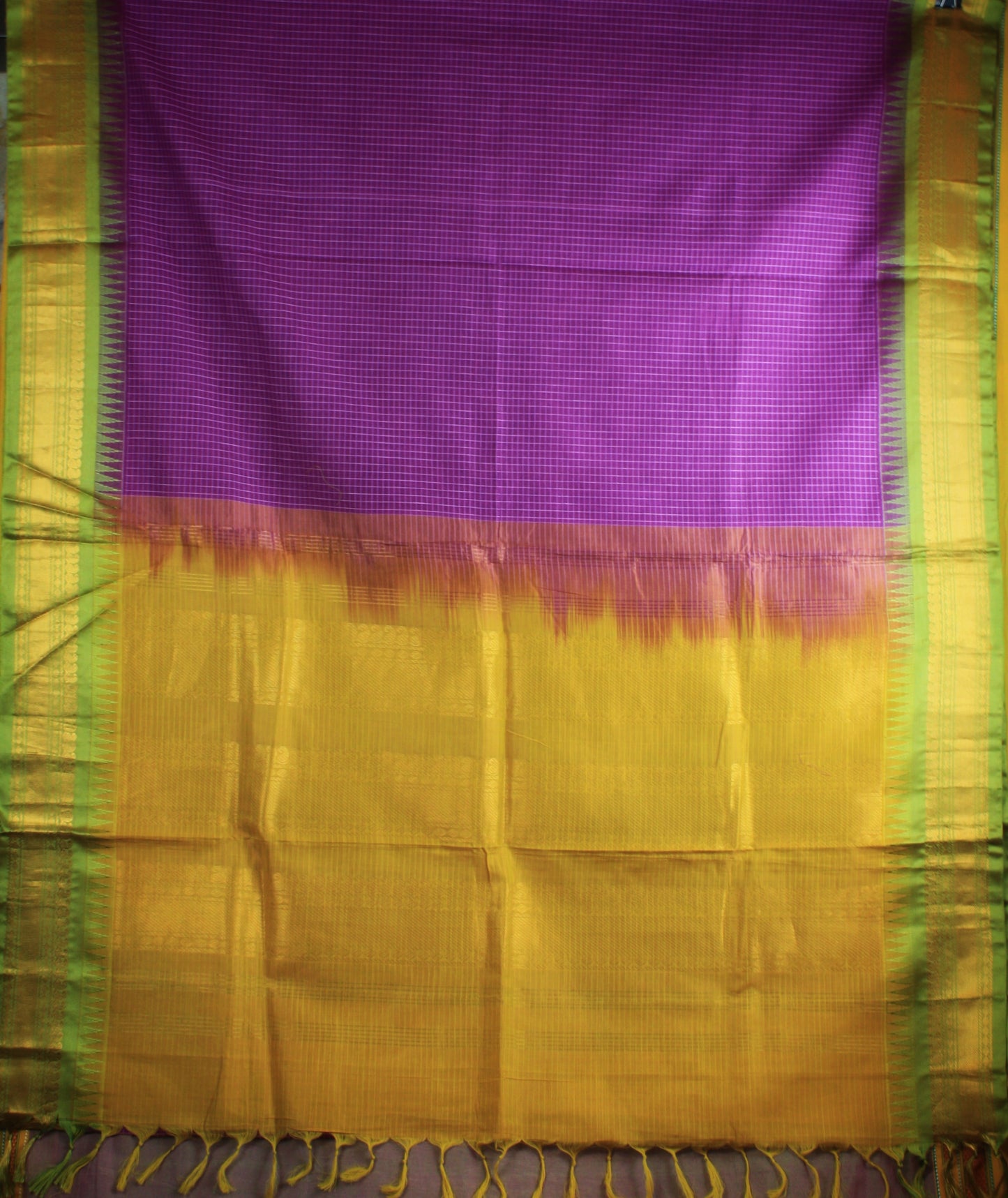 Gadwal Handloom Cotton Saree - Purple/ Light green
