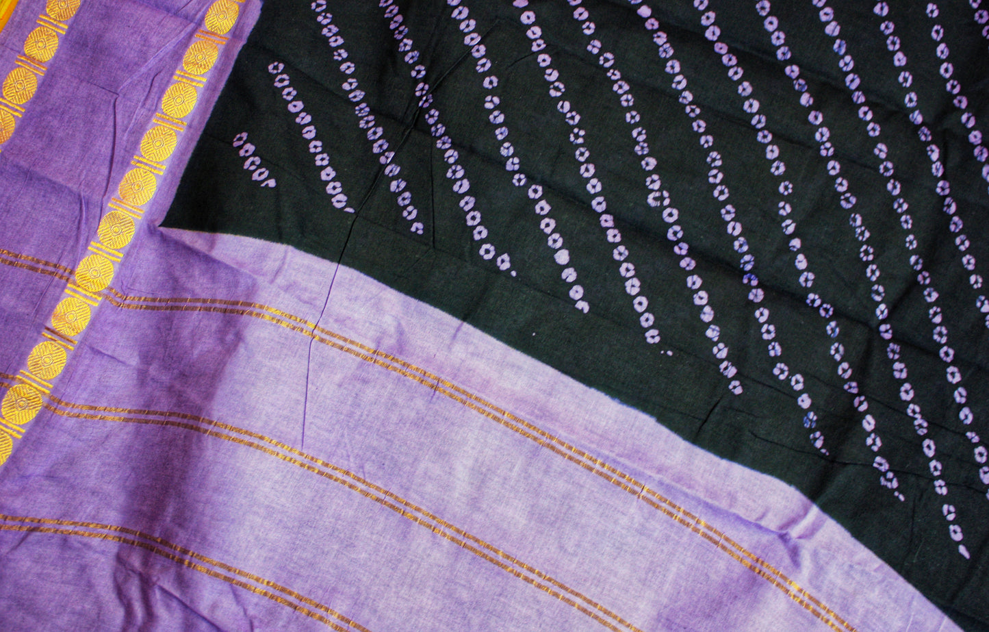 Sungudi Cotton Saree - Black/ Lavendar