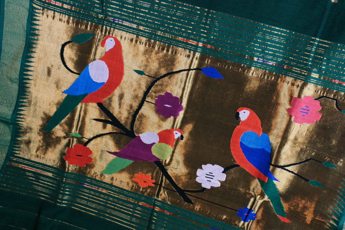 Paithani Handloom Cotton Saree - Green