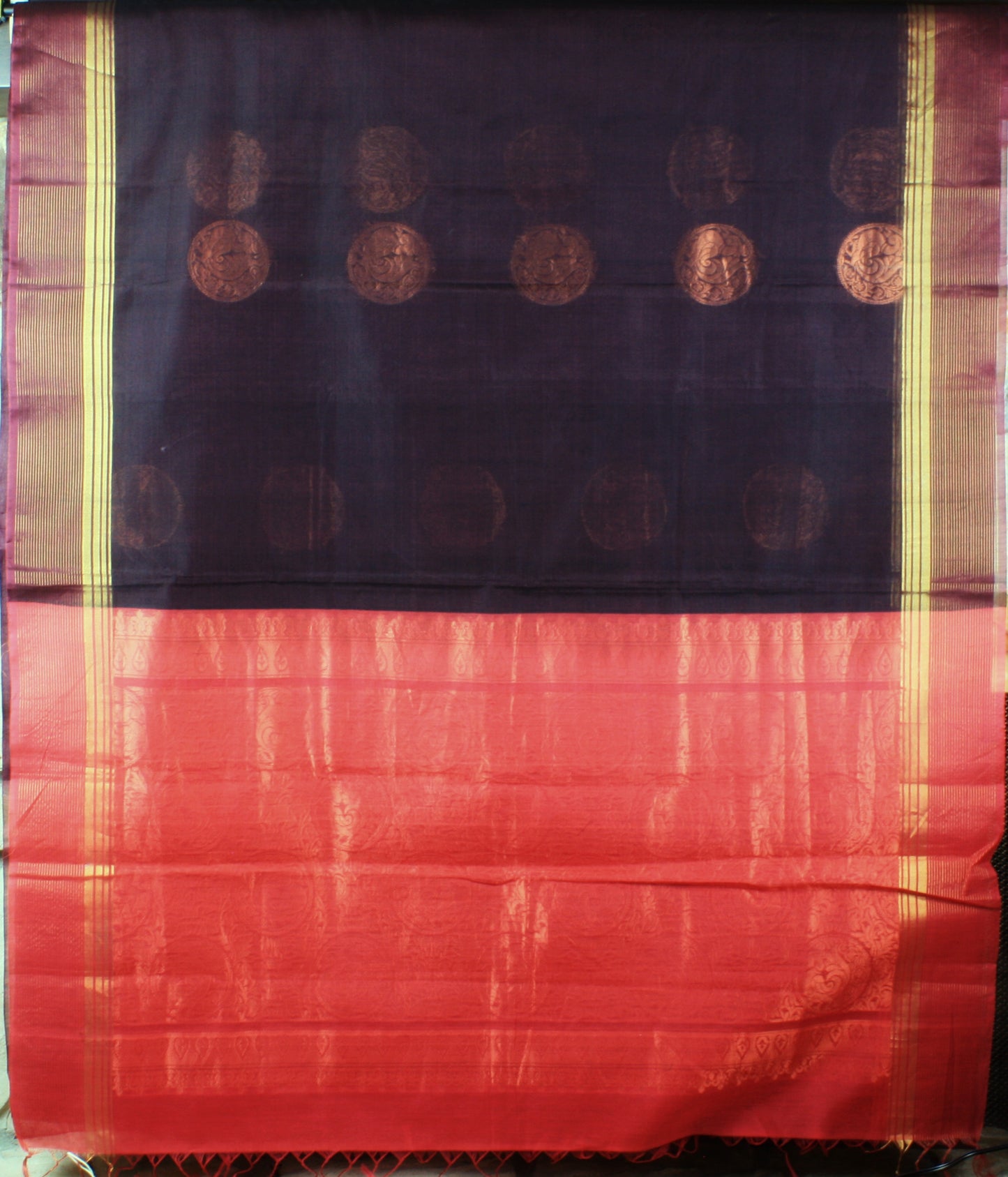 Venkatagiri Handloom Silk Cotton Saree - Brown w/ Pink