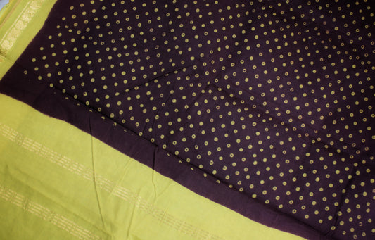 Sungudi Cotton Saree - Maroon/ Yellow