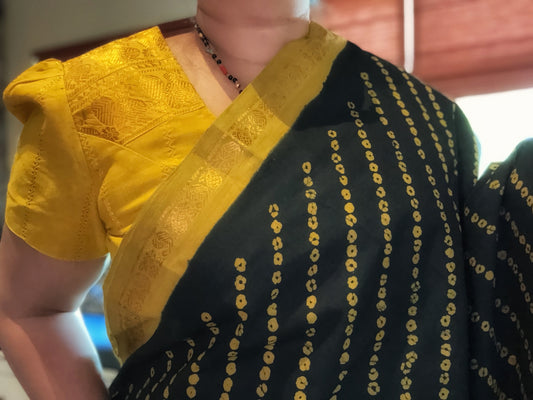 Sungudi Cotton Saree - Green/ Yellow