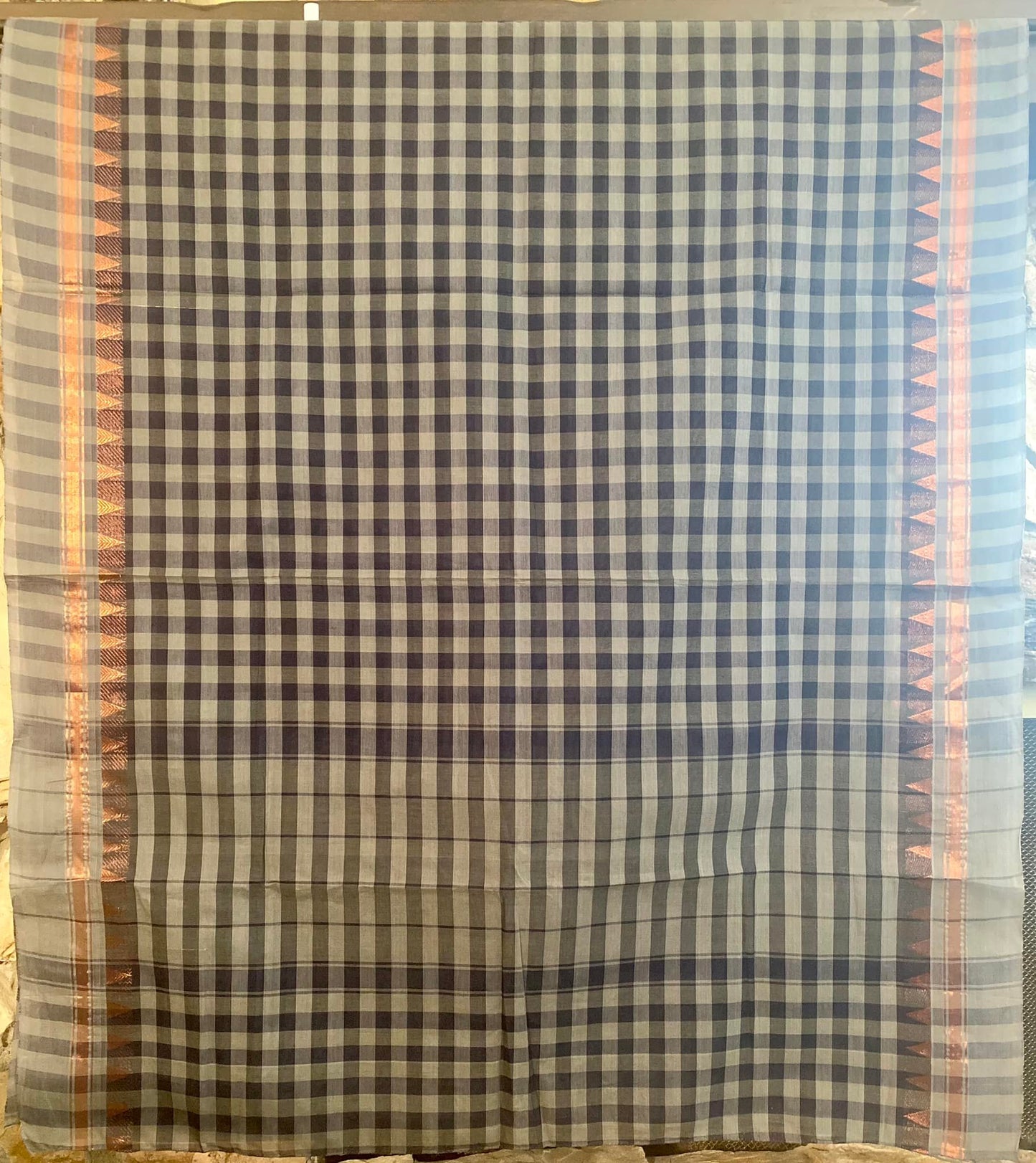 Kandangi Handloom Saree - Checks - Teal/ Navy