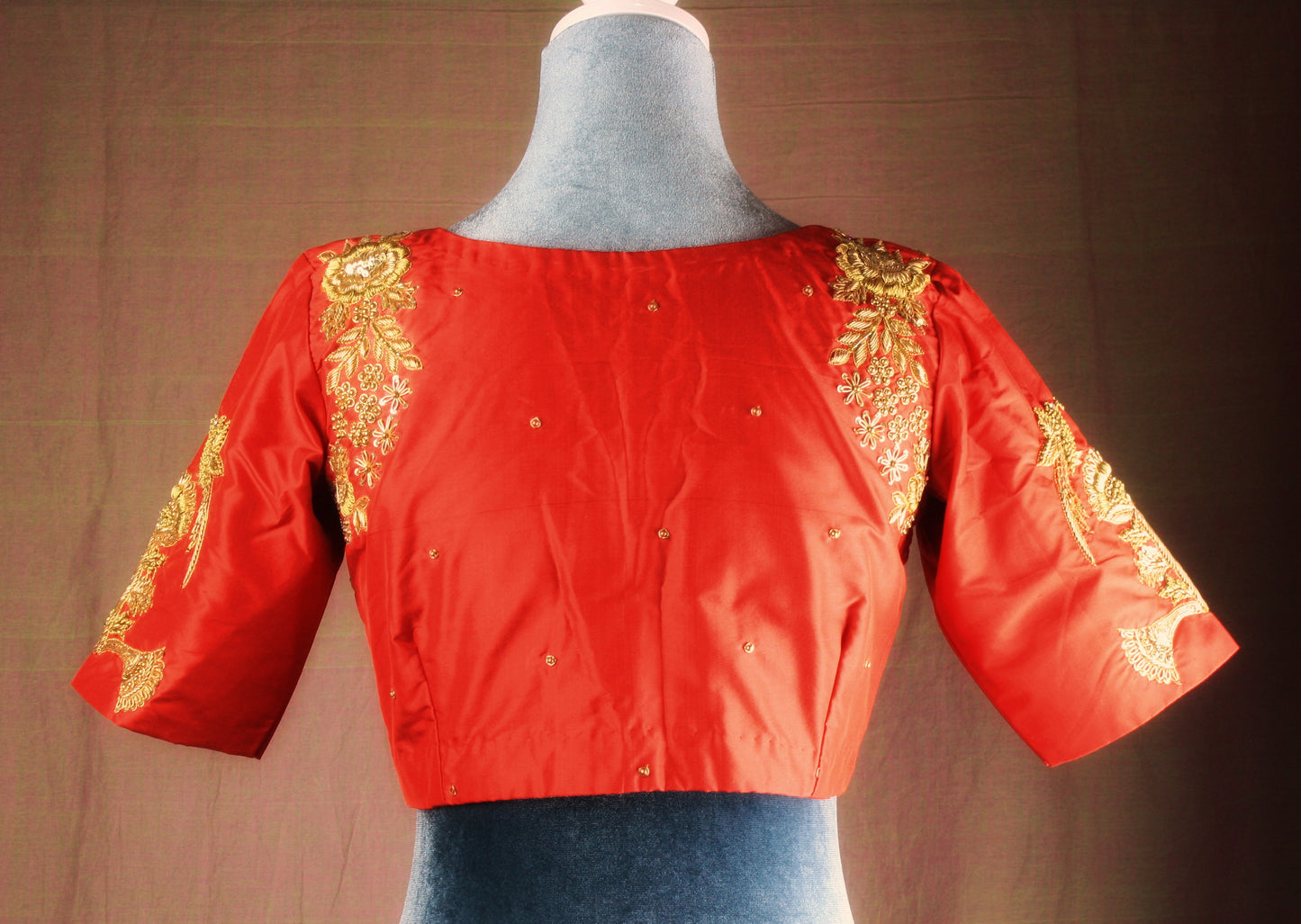 Aari hand embroidered Silk Blouse - Red/ Gold