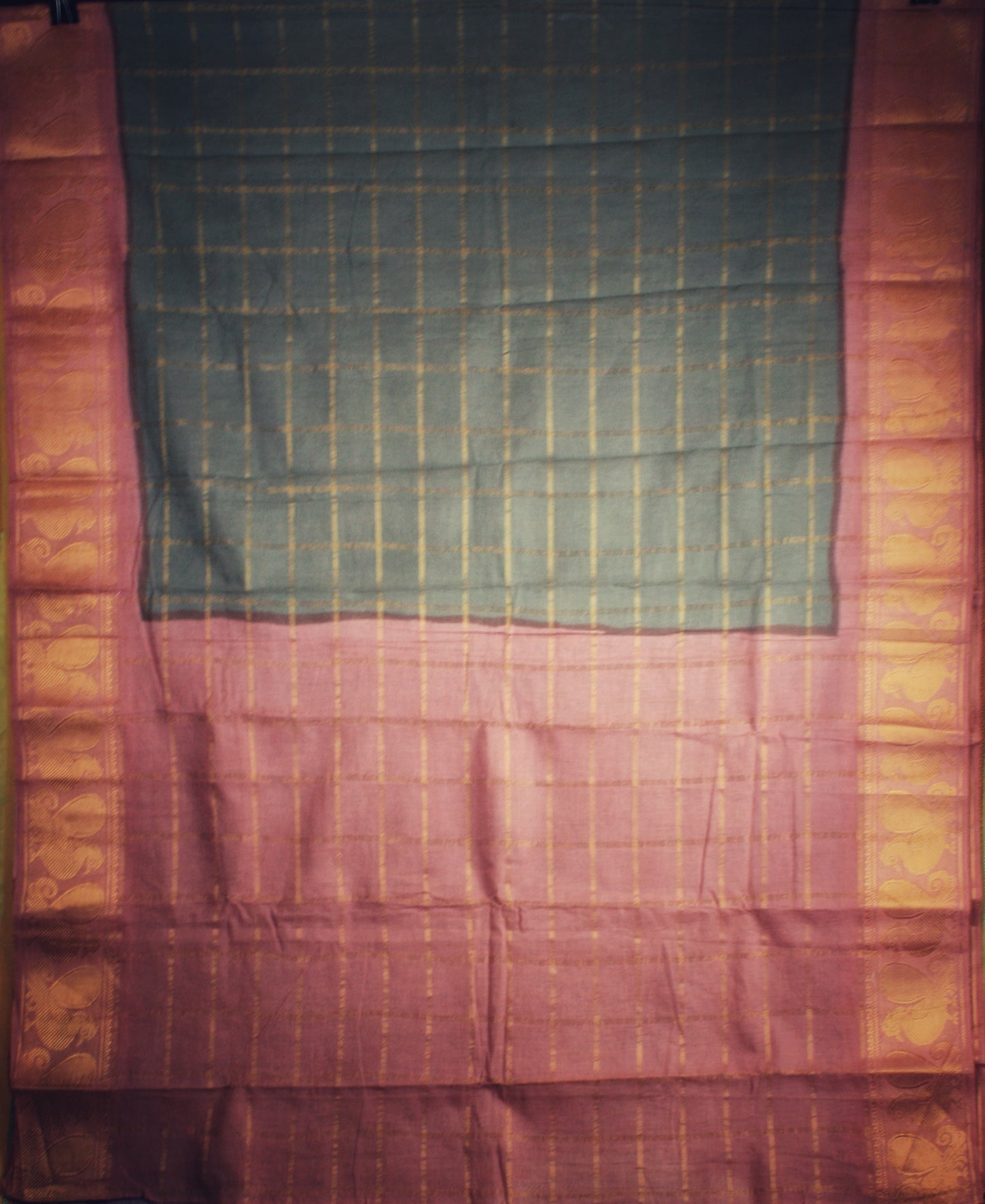 Sungudi Cotton Saree - Gray/ Pink