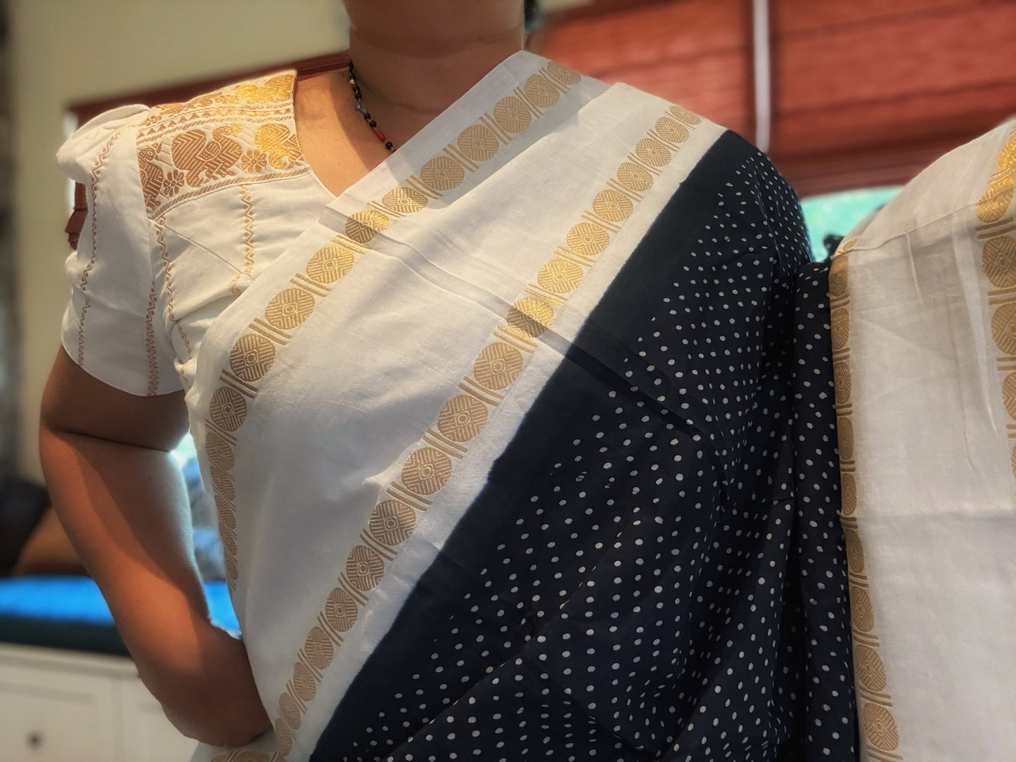 Sungudi Cotton Blouse -Tulip sleeves - many colors