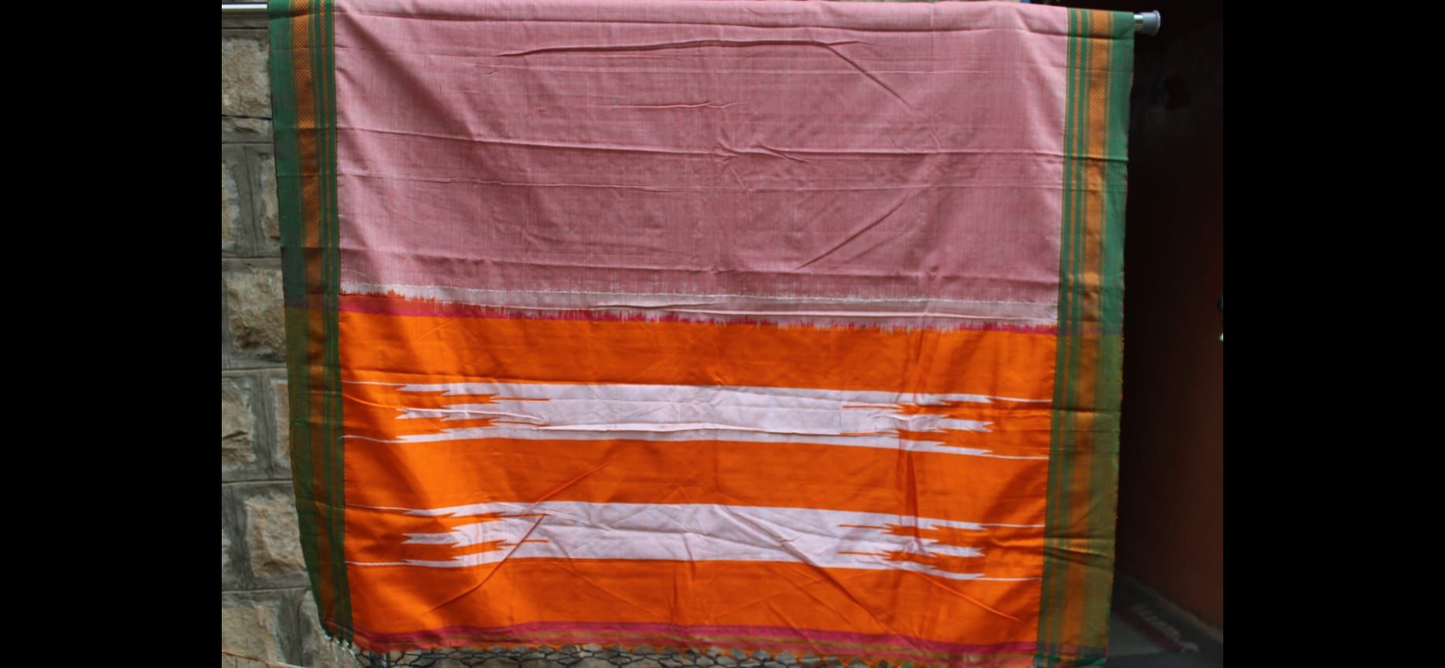 Ilkal Handloom Saree - Pink w/ Green
