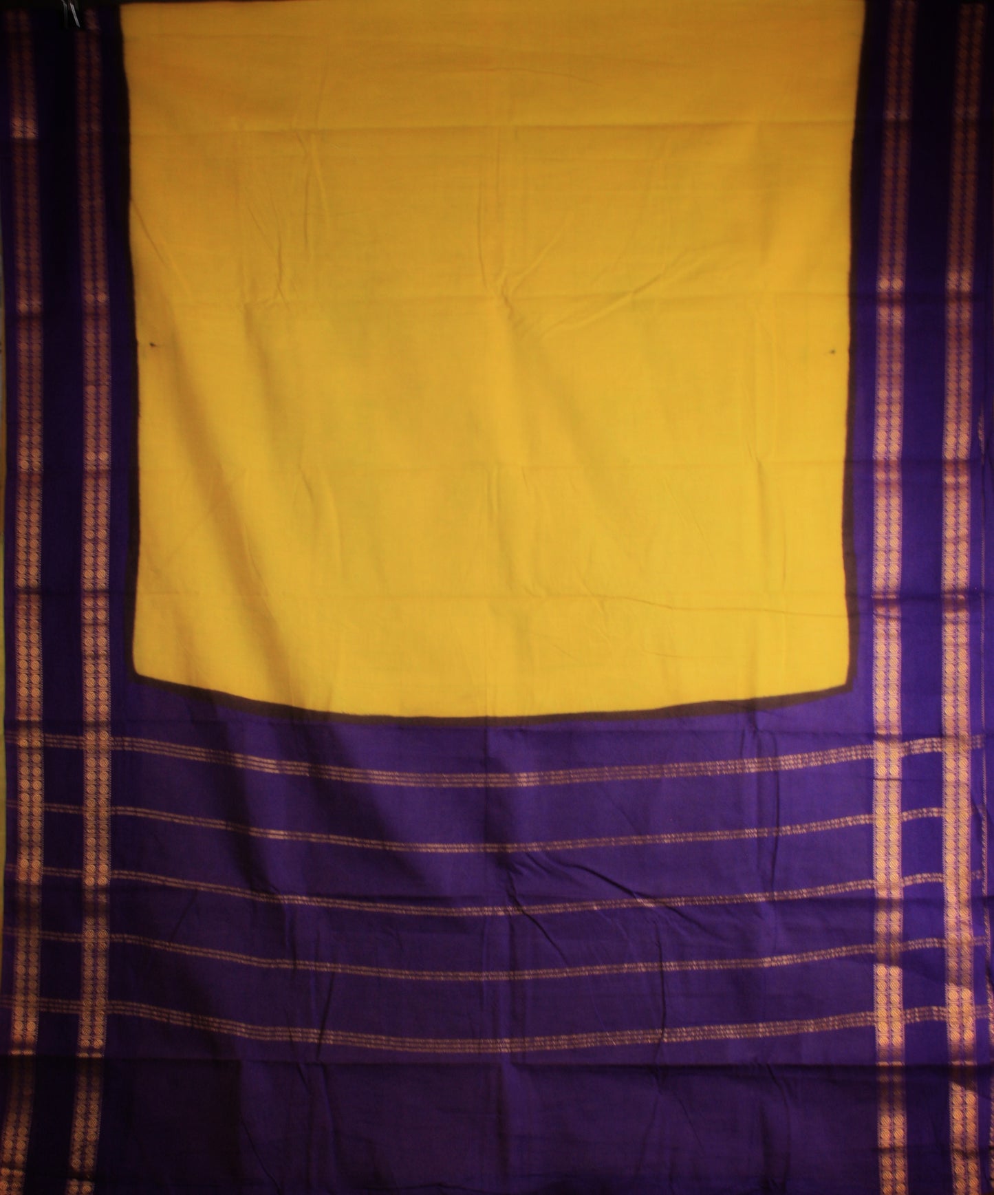 Sungudi Cotton Saree - Yellow/ Indigo