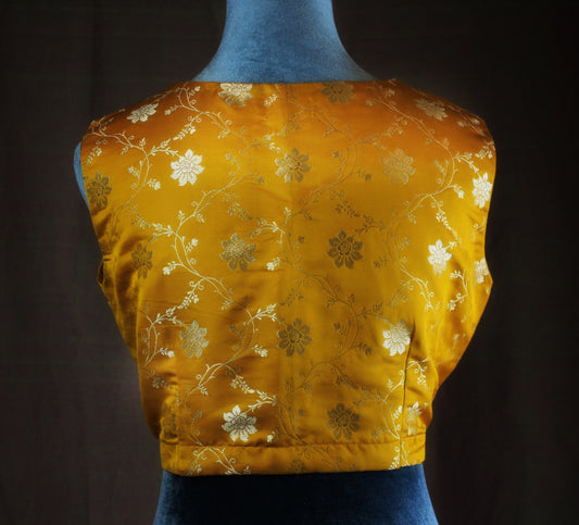 Banarasi Brocade Blouse - Mustard Yellow / Maroon