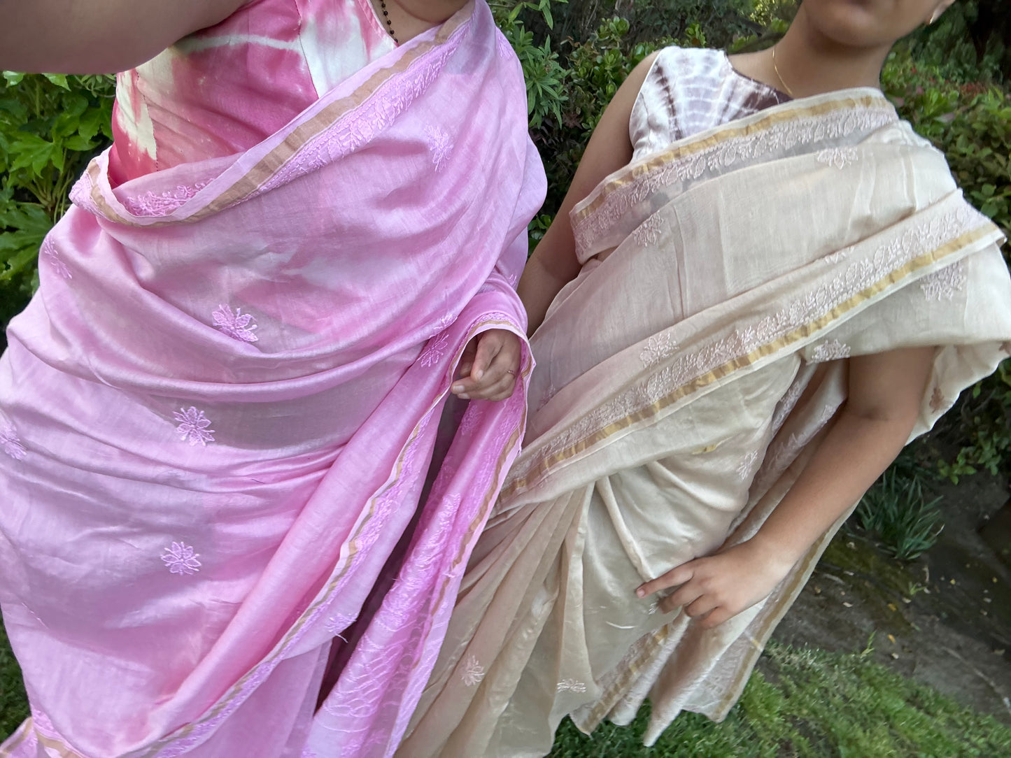 Chikankari Hand embroidery Chanderi Silk Saree - Fawn