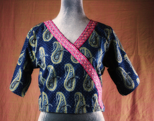 Indigo embroidered Wrap Top
