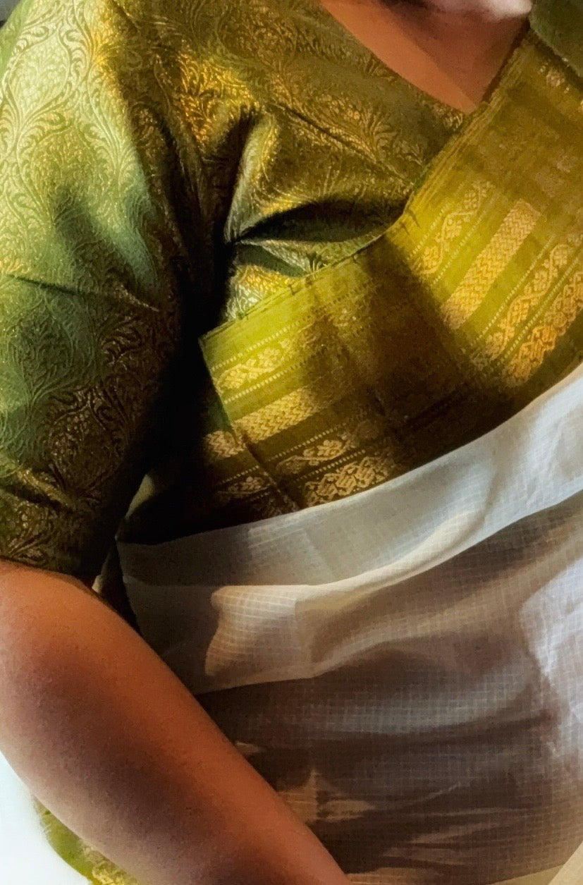 Banarasi Brocade Blouse - Purple/ Mehendi green