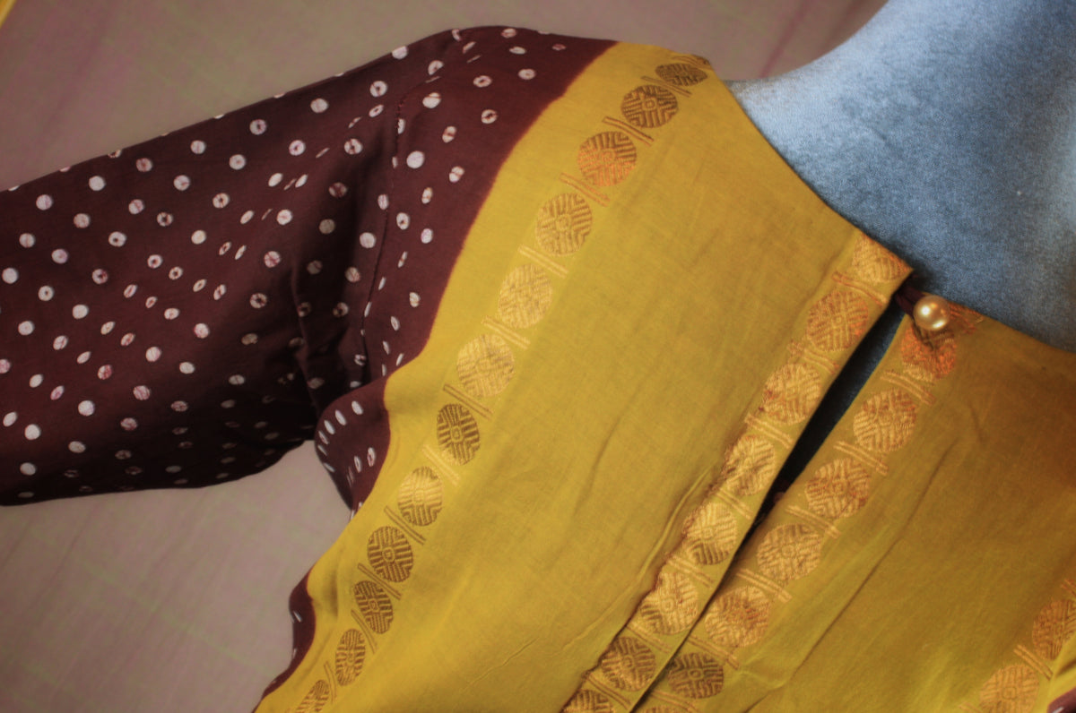 Sungudi Cotton Blouse - Back Contrast Border