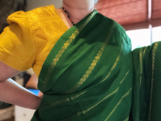 Sungudi Cotton Saree - Green Stripes
