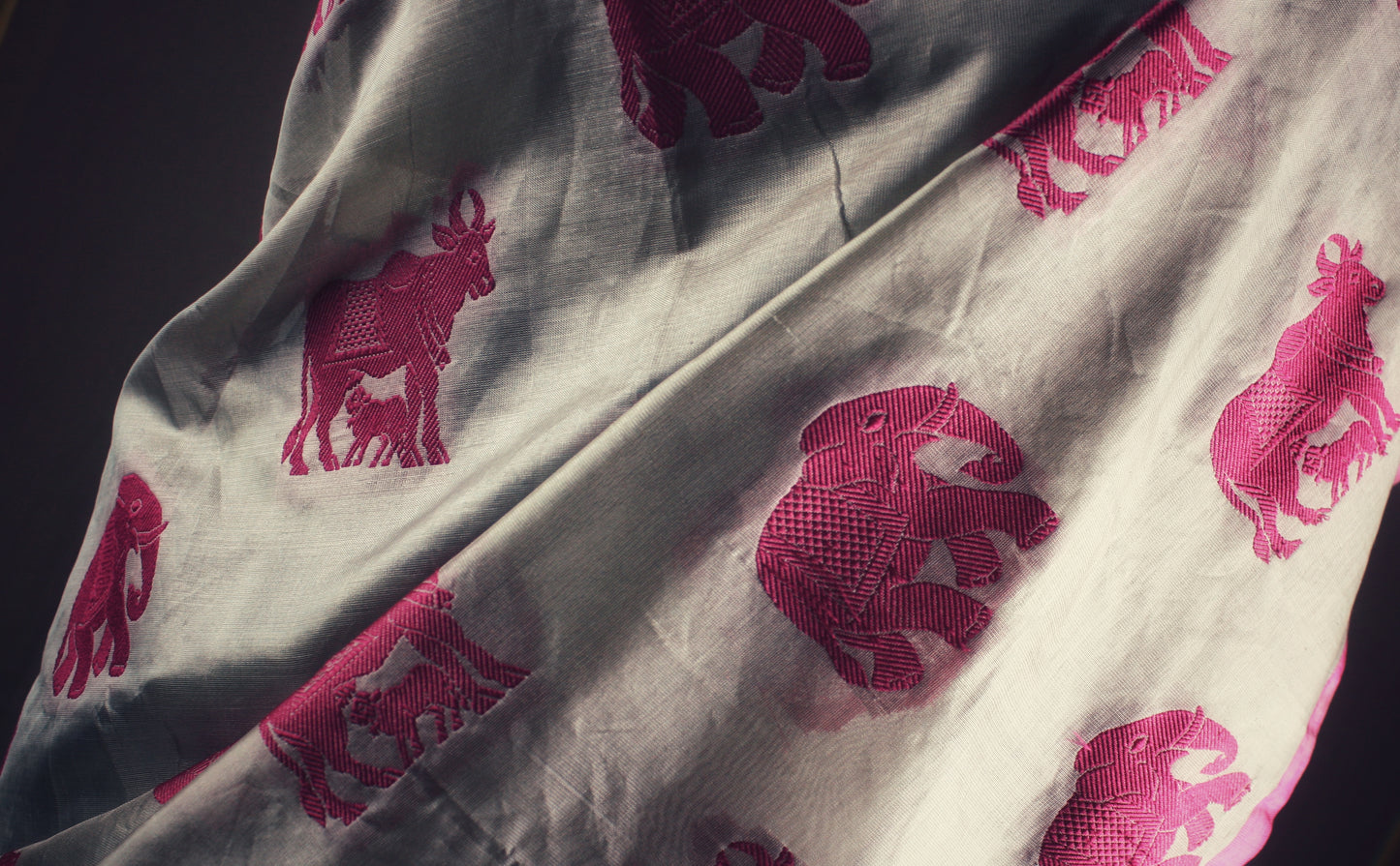 Venkatagiri Silk Tissue Saree - Silver/ Fuchsia Pink