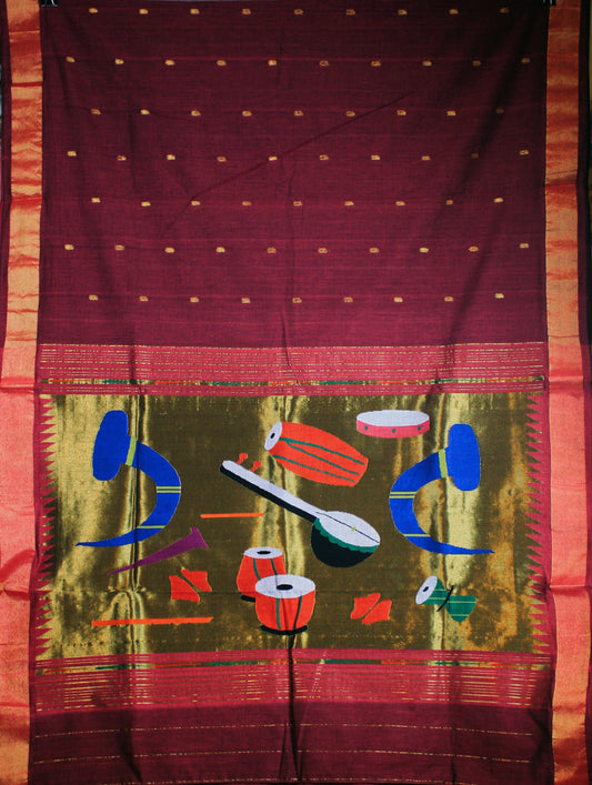 Paithani Handloom Cotton Saree - Purple