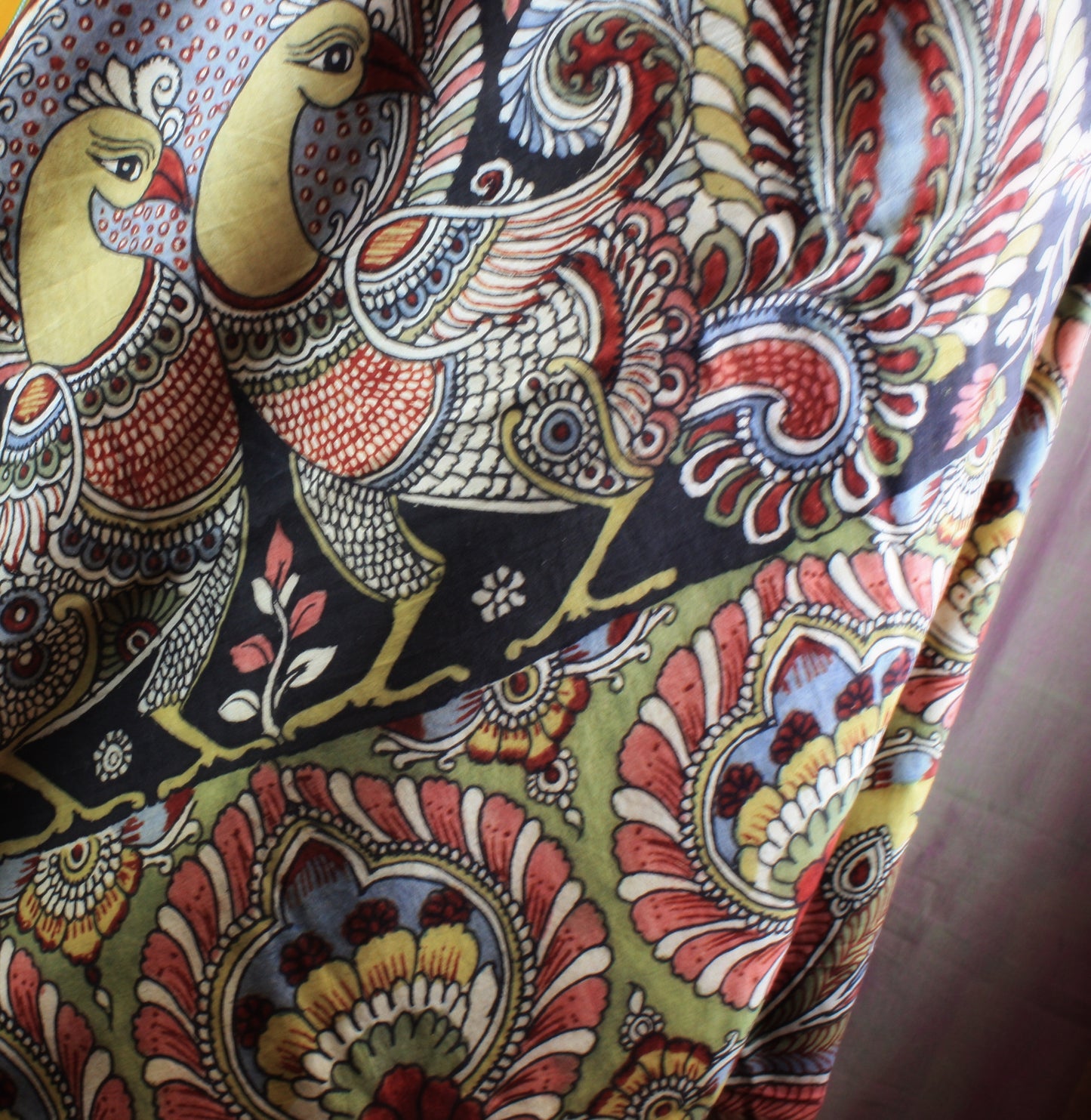Hand Painted Kalamkari Cotton Saree - Black