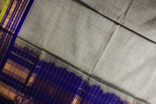 Gadwal Handloom SICO Saree - Gray/ Blue