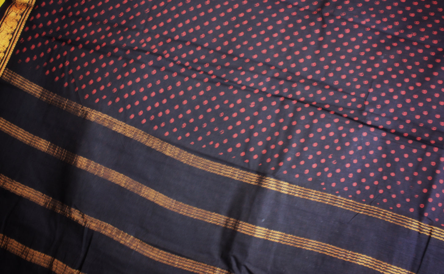 Sungudi Cotton Saree - Black
