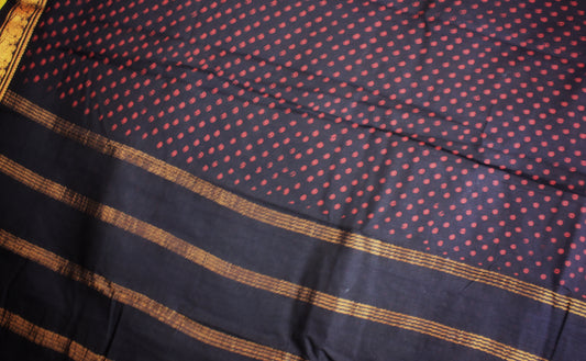 Sungudi Cotton Saree - Black