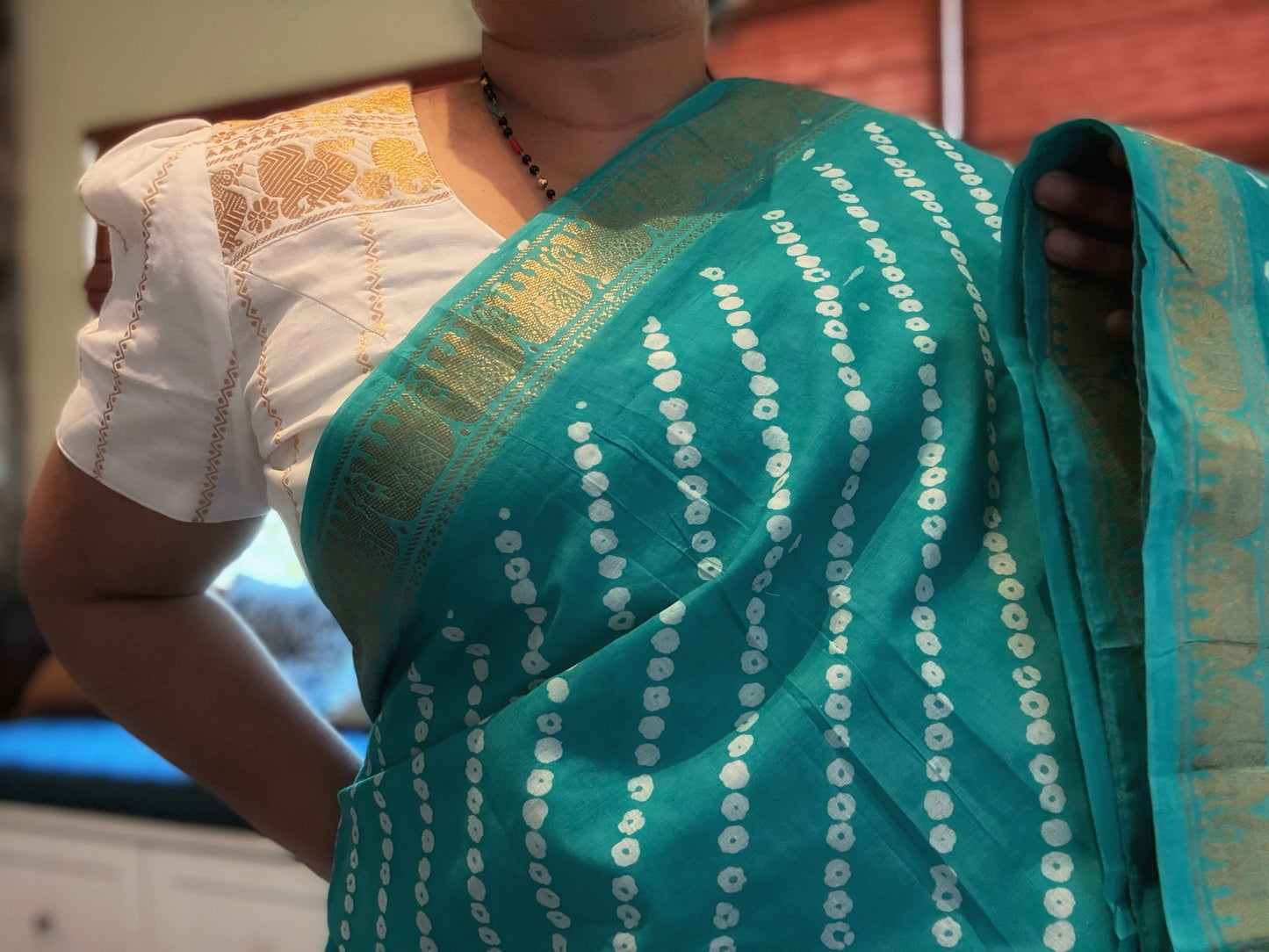 Sungudi Cotton Saree - Teal