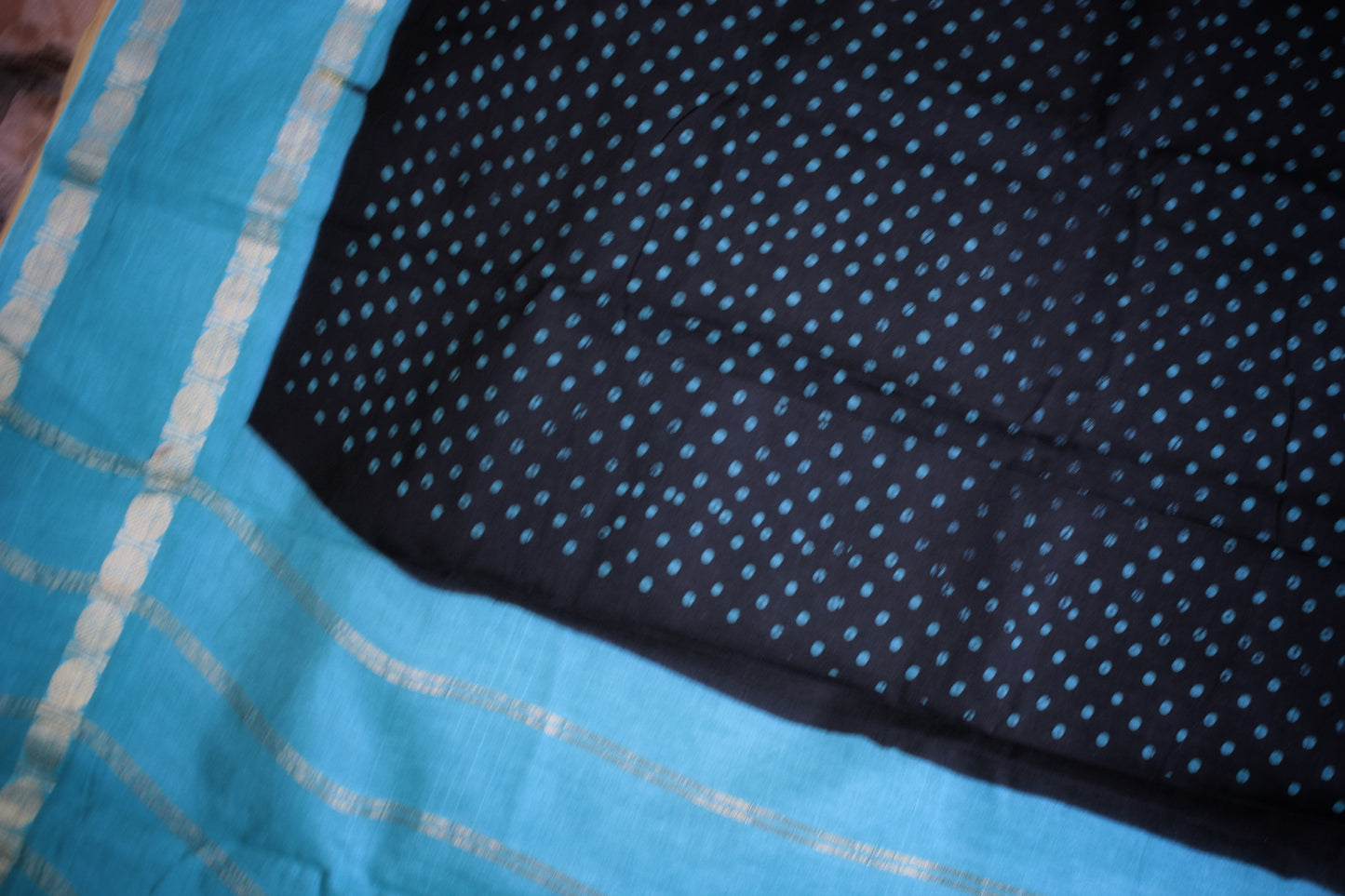 Sungudi Cotton Saree - Black/ Turquoise Blue