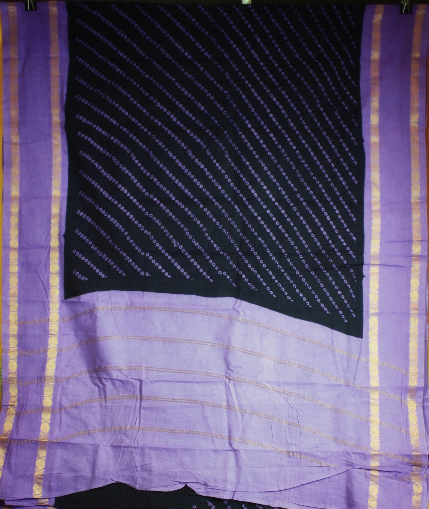 Sungudi Cotton Saree - Black/ Lavendar