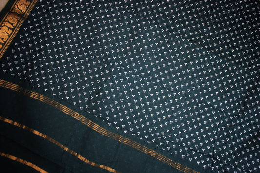Sungudi Cotton Saree - Dark Green