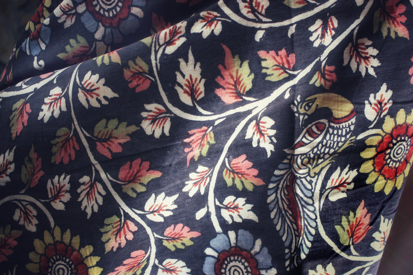 Hand Painted Kalamkari Cotton Saree - Black