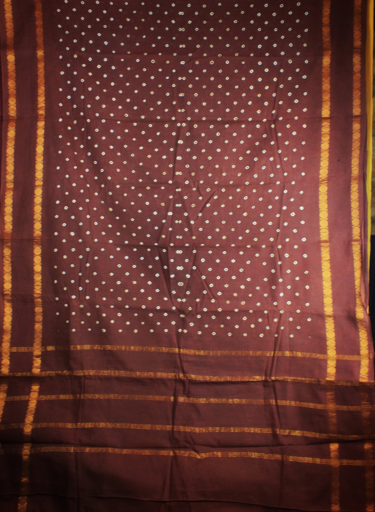 Kaikattu Sungudi Cotton Saree - Brown